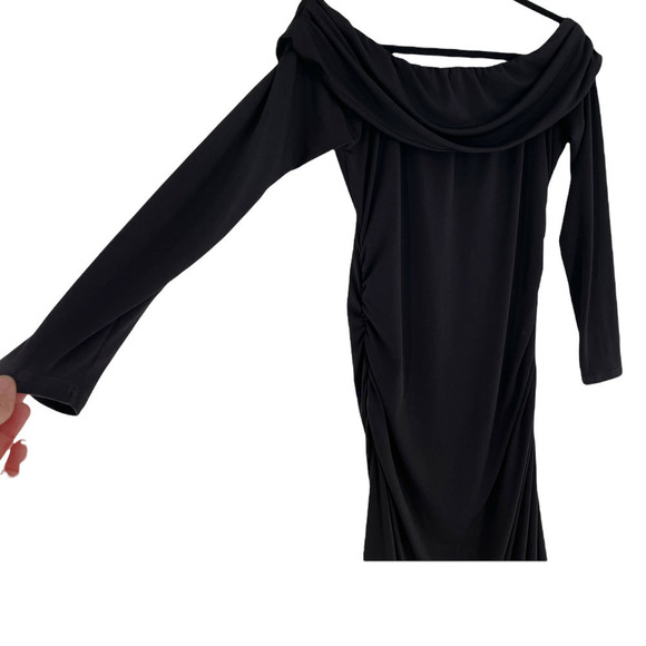 LAUNDRY BY DESIGN BLACK OFF SHOULDER RUCHED DRESS - Picture 4 of 7